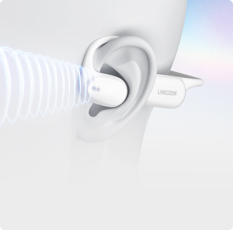 AirWave Pro2 open-ear headphones designed to sit outside the ear canal